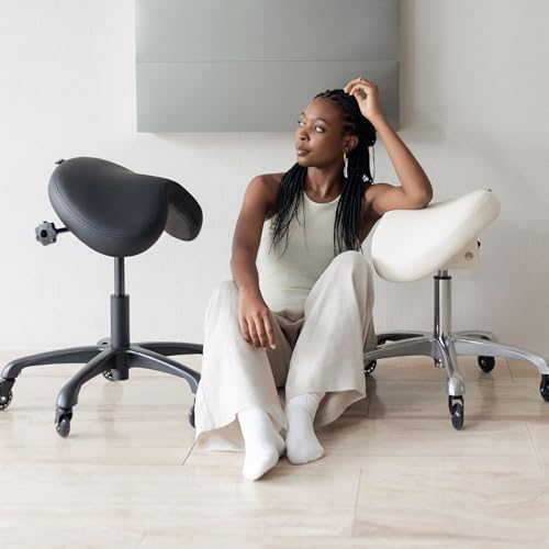 Ergonomic Saddle Chair, Adjustable Rolling Stool with Forward Tilt - color: Black