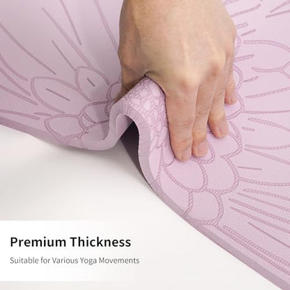HAHE Yoga Mat Thick (8MM,1/3"), Eco-Friendly POE Non Slip Yoga Mat, High Rebound & Shock Absorption, Anti-Tear & Sweat-Resistant for Yoga, Fitness, Home, Workouts, Large Pilates Mats 72"x24" with Carrying Strap - color: Taro Purple