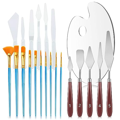 Acrylic Paint Set, Art Painting Supplies Kit with 10 Brushes, 5 Stainless Steel Palette Knife, 6 Plastic Spatula Palette Knives, Paint Palette tray, Acrylic Painting Supplies for Adults and Kids