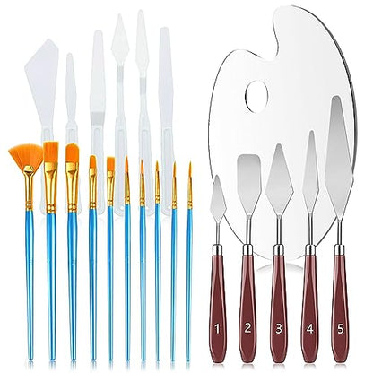 Acrylic Paint Set, Art Painting Supplies Kit with 10 Brushes, 5 Stainless Steel Palette Knife, 6 Plastic Spatula Palette Knives, Paint Palette tray, Acrylic Painting Supplies for Adults and Kids