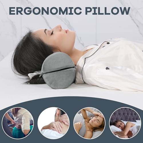 ROYALAY Neck Pillow for Sleeping Round Roll Pillow Including 2 Pack Half Moon Cervical Pillow, Foam Roll Pillow for Pain Reduce, Washable Bolster Pillow for Head Neck Back and Legs, Gray - color: Gray