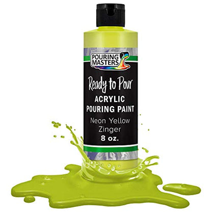 Pouring Masters Neon Yellow Ready to Pour Acrylic Pouring Paint - Premium 8-Ounce Pre-Mixed Fluid Acrylic Paint - Fluid Art Supplies for Canvas, Wood, Paper, Tile & Rocks | Premium, Pre-Mixed Fluid Acrylic Paint - Fluid Art Supplies for Canvas, Wood, Pape