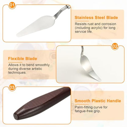 HARFINGTON Palette Knife Painting Tool 2.83 x 0.91 Stainless Steel Art Spatula Pallet Knives Scrapers Tools with Beech Wood Handle for Acrylic Oil Canvas Mixing Spreading, Red/Silver - size: 2.83" x 0.91"