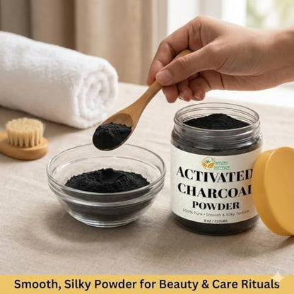 Herbs Botanica Activated Charcoal Powder, Food Grade Natural Detoxifier for Digestive Health, Teeth Whitening, Detoxification & Bug Bite Relief, 8 oz / 227 gm