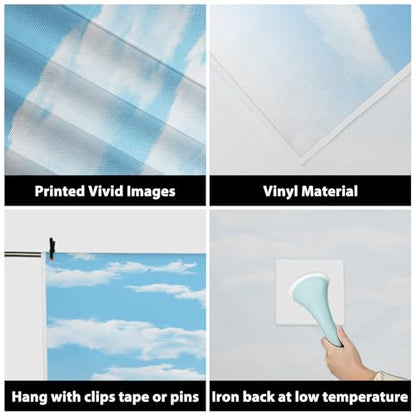 5x7ft Blue Sky and White Clouds Backdrop for Photography Vinyl Material | Clear Sky Photo Background Banner Airplane Theme Baby Newborn Birthday Cake Table Party Decorations Kid Portrait Studio Props - size: 5x7ft