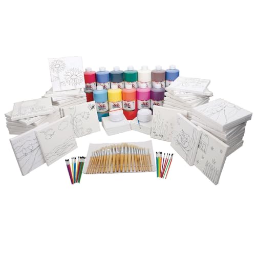 S&S Worldwide All-in-One Group Painting Kit | 384 oz total in assorted colors, Variety Of Canvas Options, Complete canvas painting set designed for classrooms