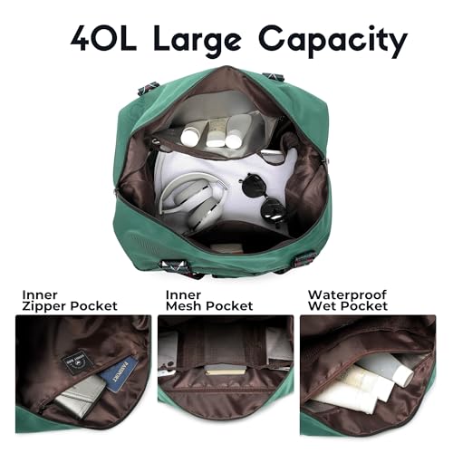SUNNY BIRD Duffel with Utility Pouch, 40L Weekender Overnight Bag with Shoe Compartment for Travel and Sports (Greenboho) - color: Greenboho