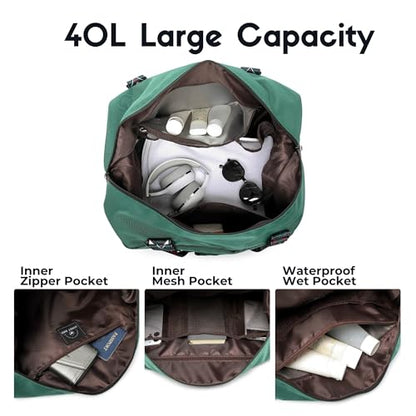 SUNNY BIRD Duffel with Utility Pouch, 40L Weekender Overnight Bag with Shoe Compartment for Travel and Sports (Greenboho) - color: Greenboho