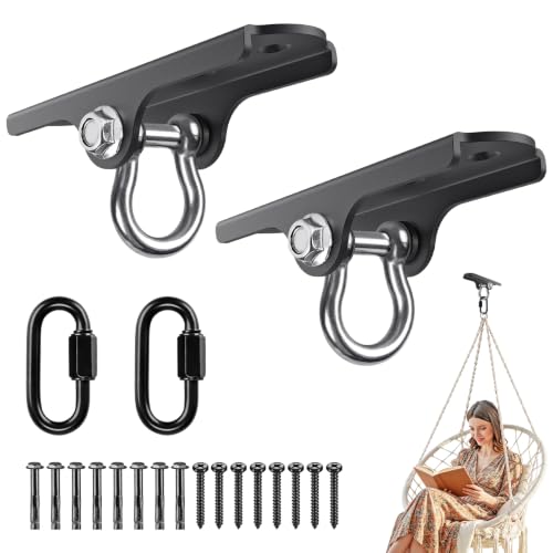 BeneLabel 2Pcs Heavy Duty Swing Hanger Ceiling Swing Mount 1000LBs Capacity | 180° Hanging Chair Hanger Steel Heavy Bag Hanger Swings Hardware for Hammock Chairs, Porch Swings, Aerial Silks, Gymnast Ring - color: 180° D-ring Swing Hanger ( 2 Pack ) - Blac