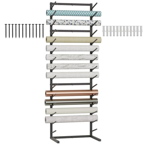 GIOTORENT Wall Mount Blueprint Storage Rack,15-Tier Heavy Duty Blueprint Holder for Construction Plan, Posters,Vinyl Rolls, Art Prints, Max 30lb/Arm, Easy Mount for Home, Office(Matte Black) - style: 15Tier-Wall Mount - Black