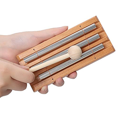 Energy Chimes Hand Bells Instrument: 3 Tone Wooden Chime Hand Percussion | 3 Notes Music Chimes Trio Set with Mallet for Yoga Meditation Sound Healing Rhythm Practice Teachers' Classroom Tools - color: Tone 3