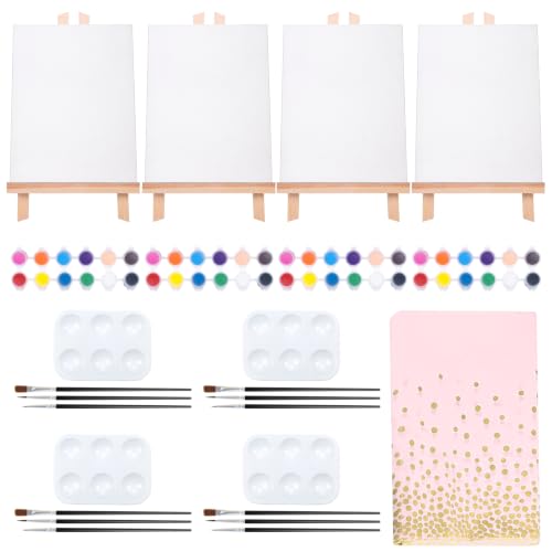 10 Pack 8 x 10In Canvas Boards and Easel Set Sip and Paint Kit for Adults Teens with Acrylic Paint 50 Brushes Art Painting Drawing Party Supplies - size: 8x10in