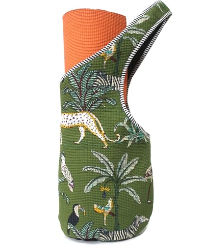 INDIAN CRAFT CASTLE Yoga Mat Bag | Tote Mat Bag | Sling Yoga Tote w/Large Side Pocket & Zipper Pocket | Yoga Mat Carrier Fits Most Size Mats - color: Green Multi