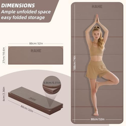 HAHE Foldable Yoga Mat 74"Lx32"Wx1/3"Thick, Folding Exercise Mats - color: Brown