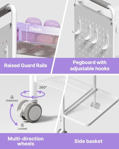 YOTTOY 3-Tier Gym Storage Rack for Home Gym–Multi-Functional Weight Rack, Dumbbell Rack, Yoga Mat Holder with Side Basket & 6 Hooks, Gym Equipment Organizer - color: White