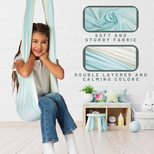 Double Layer Kids Sensory Swing Indoor & Outdoor | Therapy Swing | Sensory Swing for Adults | Hammock | Autism Swing | Special Needs | Reversible Cuddle Chair - color: Light Teal/Ivory