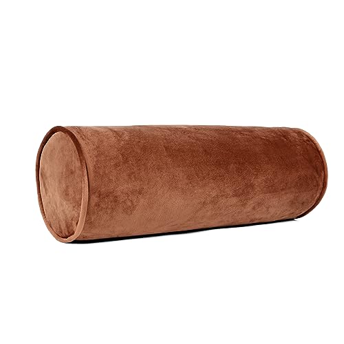 Sherry Kline Velvet Neck Bolster Pillows Set of 2, Plush Velvet Decorative Cylinder Throw Pillows for Couch, Sofa & Bed, Round Accent Pillow, Back & Neck Support, Brown, 18" x 6" - color: Brown