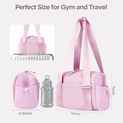 Mini Gym Bag for Women Girls Small Gym Tote Bag with Wet Compartment Waterproof Travel Duffle Bag Cute Workout Sport Bag - color: Pink-12in