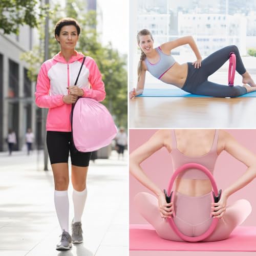 Pilates Essentials Kit for Women, 14 Pcs Pilates Equipment for Home Workouts with Yoga Circle Ball Ring, 5 Resistance Bands,Pedal Puller Resistance Band - color: Pink