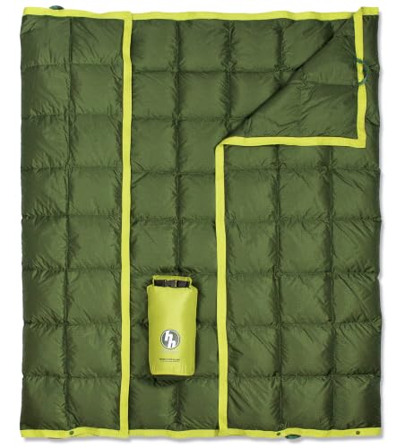 Horizon Hound Down Camping Blanket 650 Fill Power - Ultralight Backpacking Quilt (1lb 6oz) Warm & Water-Resistant 20D Nylon Shell for Outdoors, Camping, Hiking, Travel, & Stadium - Packable - color: Forest Green