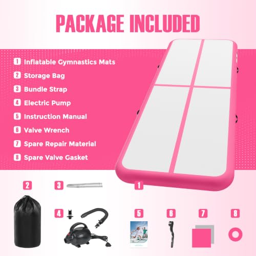 Inflatable Gymnastics Mat Air Tumble Track Tumbling Mats with Pump - color: Pink, size: 10ft*3.3ft*4inch(3m*1m*10cm)