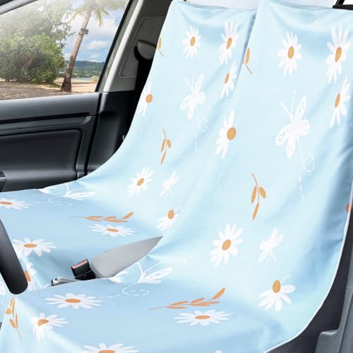 Hahafelt 2 Pack Car Seat Towel Cover with Storage Bag, Daisy | 63 x 32 in Car Towel Seat Cover Non Slip Waterproof, Gym Workout Swimming Running, Machine Washable Sweat Absorbent Protector - style: Daisy