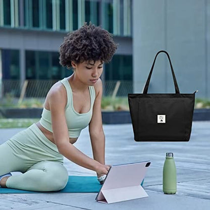 WLLWOO Yoga Mat Carrier Bag for Women Canvas Carryall Tote Gym Pilates | Large Holder Zipper Shoulder for Beach Travel Workout Fitness Office - color: black