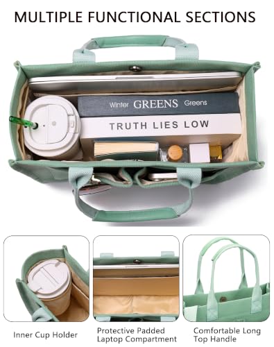 ZHMO Canvas Tote Bag for Women,Women's Bags Crossbody Bags Work Laptop Tote Bag Large Handbags Purse for Travel Nurse Teacher - color: Green With Compartments