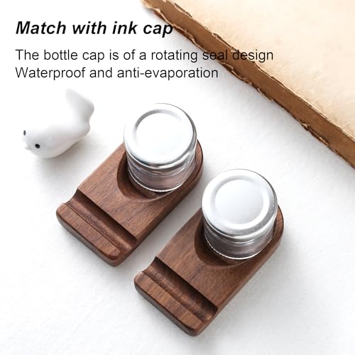 Wooden Calligraphy Brush Holder with Glass Inkwell Container, Set with Angled Tip Holder Base (Upgraded One Glass Ink) - style: Upgraded One Glass Ink