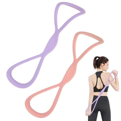 2pcs Figure 8 Resistance Bands, Silicone Pink Purple Resistance Bands with Anti-Slip Handles for Women Men Arms Back Shoulder Stretch (15LB/6,8KG, 25LB/11,34KG)