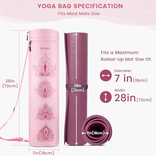 Gonex Yoga Mat Bag, Full-Zip Mat Carrier | 600D Oxford Fabric, Wet Pocket, Front Zip Pocket, Adjustable Strap, Fits Mats up to 26" - color: Pink
