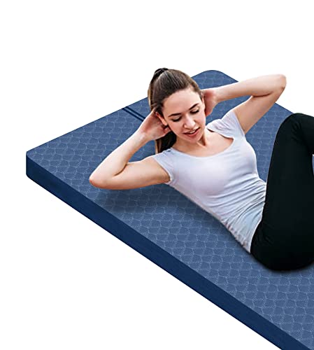 nuveti Large Exercise Mat - 15mm/20mm/30mm Thick Yoga Mat | Workout Mat for Fitness, Yoga, Pilates, Stretching & Floor Exercises for Women & Men with Free Carrying Bag - color: DarkBlue, size: 183X80X15MM