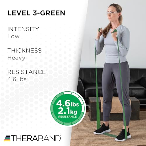 THERABAND Professional Resistance Band, Green Level 3 Heavy, 5 ft Exercise | Elastic resistance band for exercise, strength training, stretching and physical therapy - ideal for home workouts - color: Level 4 / Extra Heavy - Green