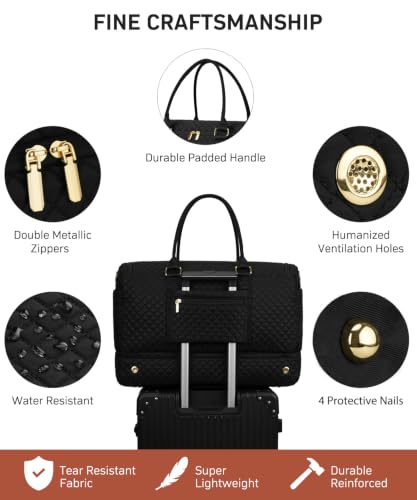 WINDARS Travel Duffle Bag, Weekender Bags for Women with Shoe Compartment, Overnight Bag with Toiletry Bag, Carry On Duffel Bags For Airplanes, Yoga Gym Duffel Bag, Black - color: Black