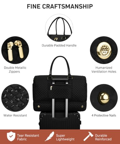 WINDARS Travel Duffle Bag, Weekender Bags for Women with Shoe Compartment, Overnight Bag with Toiletry Bag, Carry On Duffel Bags For Airplanes, Yoga Gym Duffel Bag, Black - color: Black