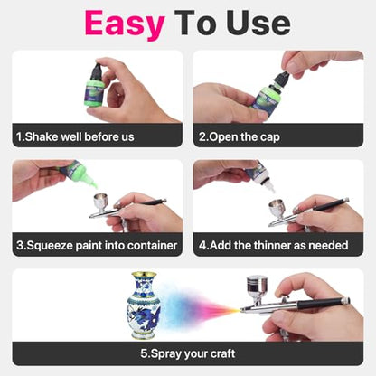 Gocheer Airbrush Paint - 30 Colors with 3 Thinner, Ready to Spray Airbrush Paint Set, Water-Based Acrylic Air Brush Paints for Metal, Plastic Models, Canvas, Wood - 33 Bottles