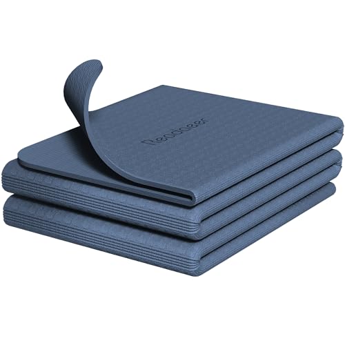 Readaeer Foldable Yoga Mat for Travel Folding Yoga Mat 6mm Thick with Carrying Bag, Non-Slip TPE Exercise Pilates Mat for 72" L x 24" W x 0.24 Inch - color: Blue