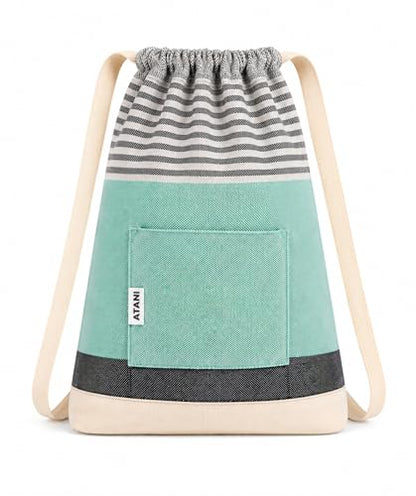 ATANI Turkish Beach Towel, Converts to a Bag, Oversized 100% Cotton Bath Towels Lightweight Quick-Dry Beach Blanket for Travel, Picnic, Camping, Yoga and Pool (Green x Black, 71 inc x 39 inc) - color: Green X Black, size: 71 inc x 39 inc