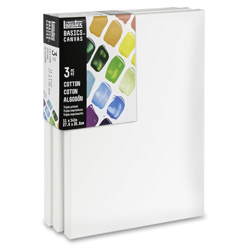 Liquitex BASICS Canvas, 3 Pack, 11" x 14" | Archival, Acid-Free, Non-Toxic, Medium Texture Cotton, Pre-primed with a triple layer of acrylic gesso, Stapled & Stretched - style: 11" x 14"