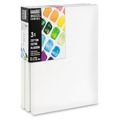 Liquitex BASICS Canvas, 3 Pack, 11" x 14" | Archival, Acid-Free, Non-Toxic, Medium Texture Cotton, Pre-primed with a triple layer of acrylic gesso, Stapled & Stretched - style: 11" x 14"