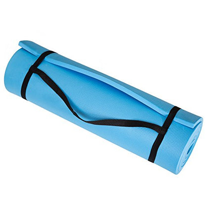 Thick Yoga Mat - Double Sided 1/2-Inch Workout Mat - 72x24-Inch Exercise Mat for Home Gym Fitness or Pilates with Carrying Strap by Wakeman - color: BLUE