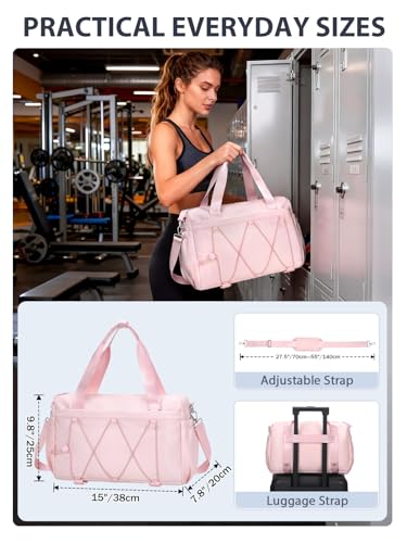 RHDZO Small Gym Bag for Women with Yoga Mat Holder and Wet Pocket, Pink - color: Pink