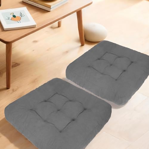 Meditation Floor Pillow Set of 2, Square Large Pillows Seating for Adults, Tufted Corduroy Cushion for Tatami Living Room, 22x22 Inch FP-Grey - color: Grey, size: Square