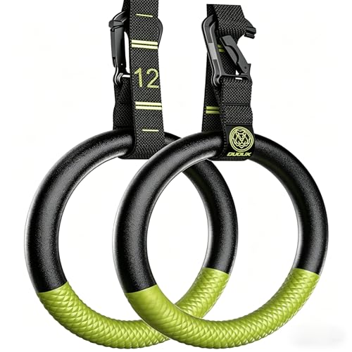 QUOLIX Gymnastic Rings with Adjustable Straps, Non-Slip Pull Up Rings with Straps, 1300lbs Exercise Rings with Straps for Home, Gymnastics Rings for Home Gym, Workout, Exercise, Training, Calisthenic - color: AppleGreen