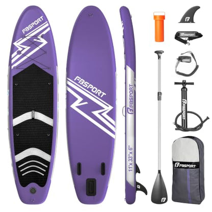 FBSPORT 11' Premium Stand Up Paddle Board, Yoga Board with SUP Accessories & Carry Bag | Wide Stance, Surf Control, Non-Slip Deck, Leash, Paddle and Pump for Youth & Adult - color: Purple