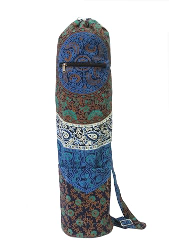 INDIAN CRAFT CASTLE ICC Yoga Mat Bag Carrier Full-Zip Exercise Yoga Mat Carry Bag for Women Men with Multi-Functional Storage Pockets and Adjustable Shoulder Strap 26X6 Inches - style: Blue Elephant Tree