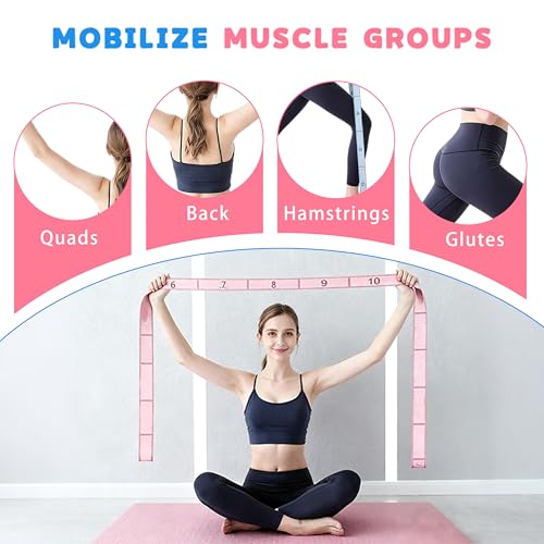 2PCS Elastic Yoga Stretching Strap with 12 Loops Stretch Resistance Exercise Bands for Yoga,Pilates,Dance,Rhythmic Gymnastics,Physical Therapy,Ballet Couple Style