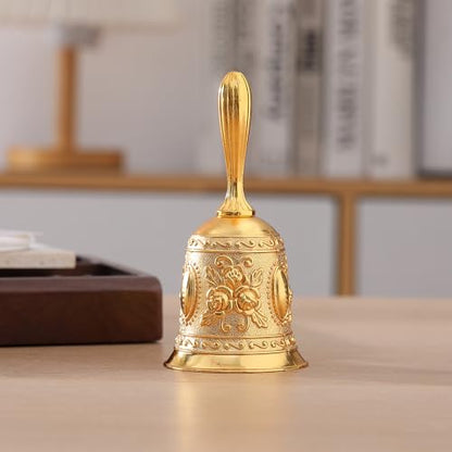 Super Loud Brass Hand Call Bell for Dinner & Seniors Bedside-Gold - color: Gold
