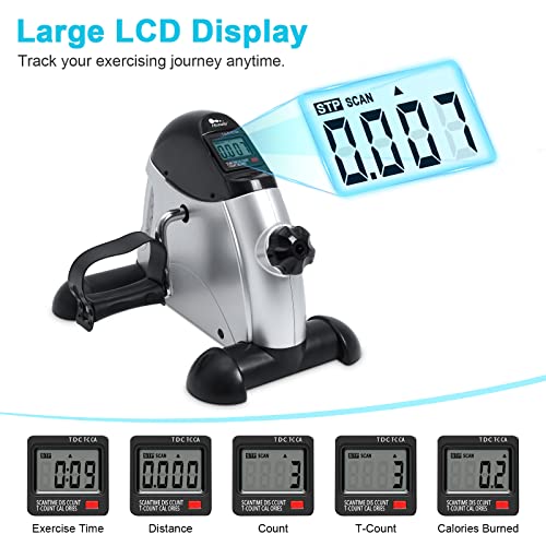 Mini Exercise Bike, himaly Under Desk Bike Pedal Exerciser Portable Foot Cycle Arm & Leg Peddler Machine with LCD Screen Displays - color: Silver and Black