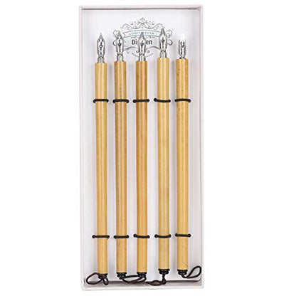 AYNEFY Comic Dip Pen Set, 5Pcs Wooden Handle Calligraphy Dip Pen Set with 5 Nibs Artist Cartoon Pen Set Cartoon Painting Tool Manga Dip Pen Signature Pen (1-5 nib set) - size: 1-5 nib set